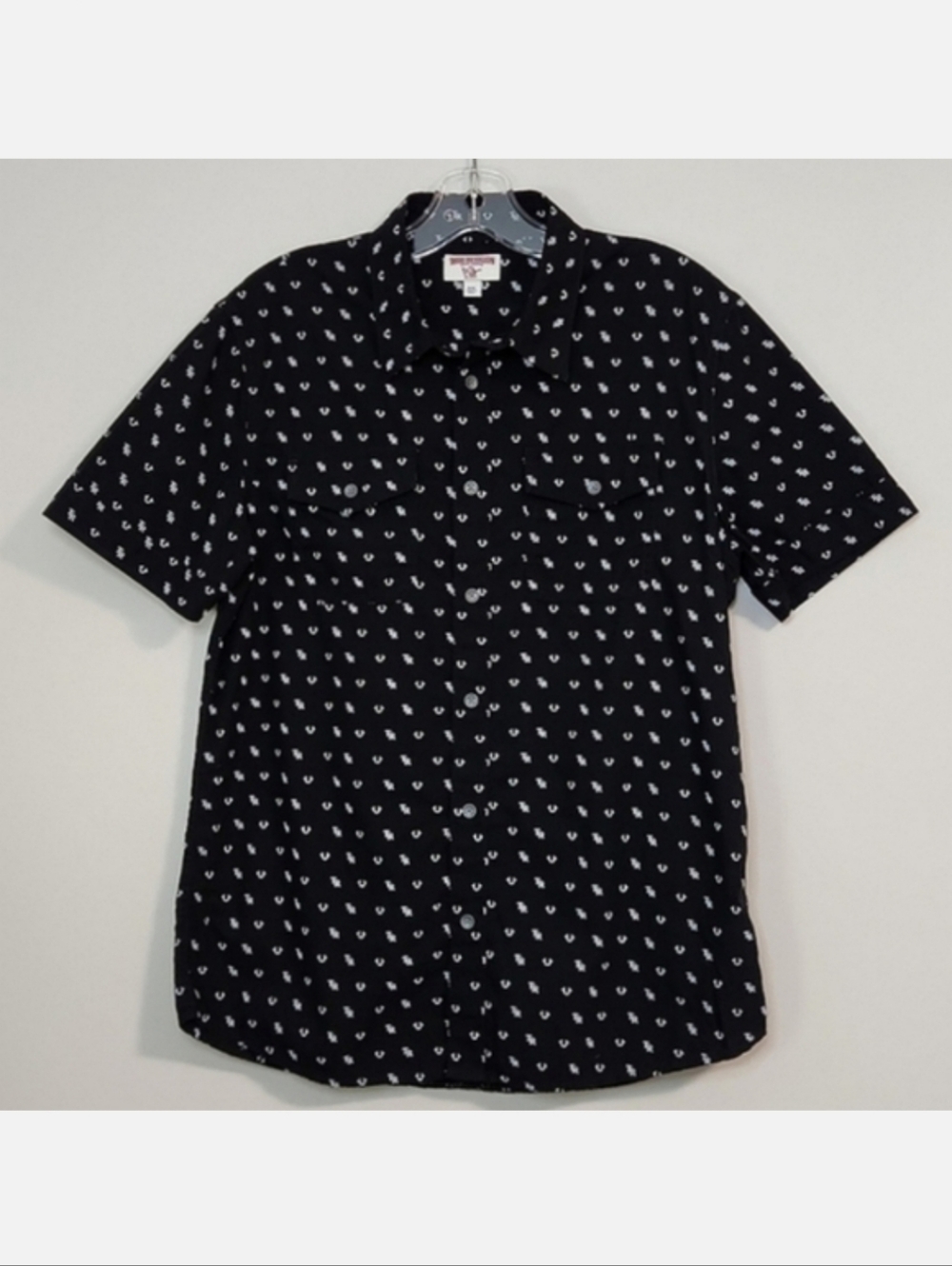 🌿True Religion Black & White Men's Button Down Shirt, Size M ~ EUC